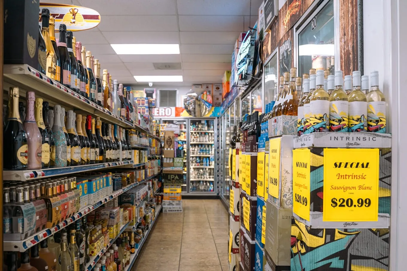 Wine aisle with Sauvignon Blanc special at Cardiff Valero