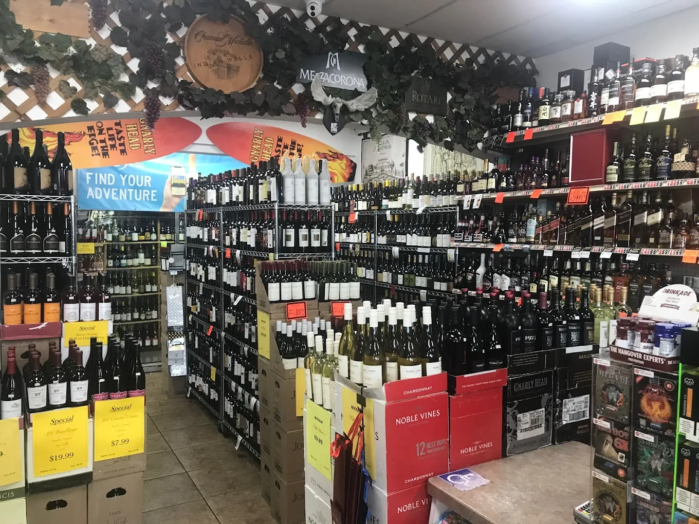 Wide wine aisle at Cardiff Valero liquor store