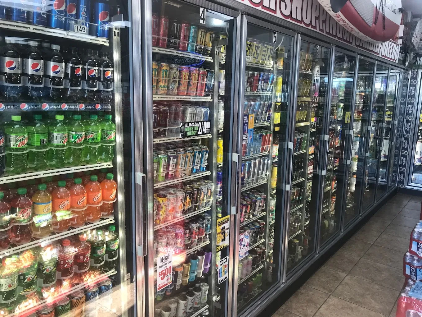 Beverage cooler wall — soda, water, energy drinks